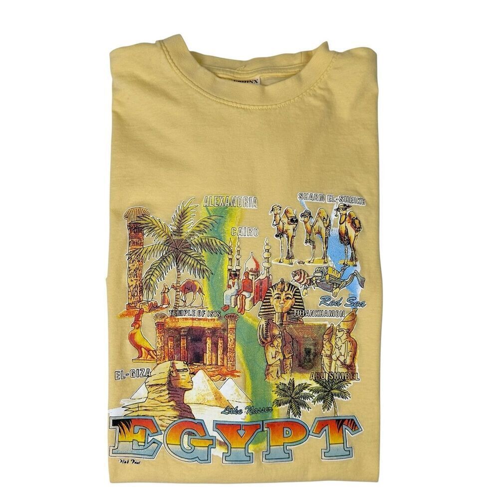 Vintage 90s Egypt Souvenir Mens Sphinx Pyramid T-Shirt Size L Made In Egypt